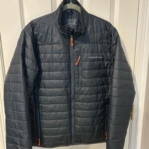 Vineyard Vines Black Quilted Puffer Jacket with Orange Pulls